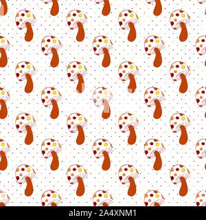 Süße hand Pilze nahtlose Muster Hintergrund gezeichnet. Stock Vektor