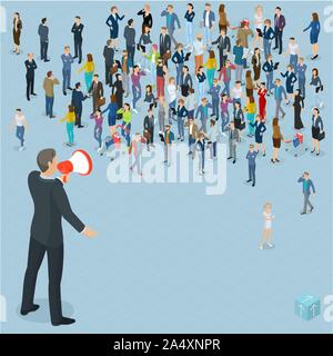 Isometrische Menschen mit Lautsprecher. Stock Vektor