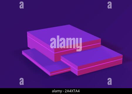 Neon leere Podium, Produkt Plattform. 3D-Render, Illustration Violette Farbe Stockfoto