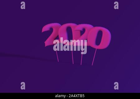 Neon aufblasbare Zahlen 2020. Luftballons. Für das neue Jahr. 3D-Render Abbildung: Weihnachten Stockfoto
