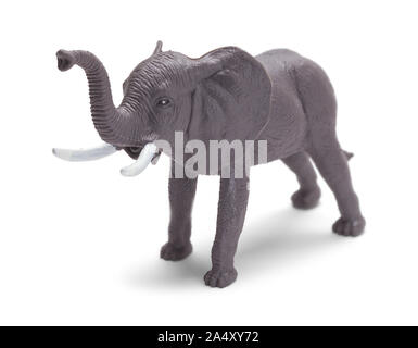 Grau Spielzeug Plastic Elephant Vorderansicht isoliert auf weißem Hintergrund. Stockfoto