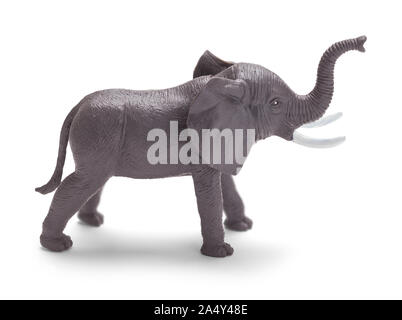 Grau Spielzeug Plastic Elephant isoliert auf weißem Hintergrund. Stockfoto
