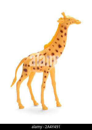 Kunststoff Spielzeug Giraffe Seitenansicht isoliert auf Weiss. Stockfoto