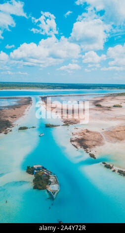 Schießen auf Dron der Lagune Bacalar Stockfoto