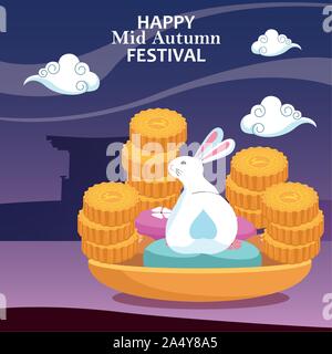 Mooncakes und Kaninchen Glücklich mid Autumn Festival design Stock Vektor