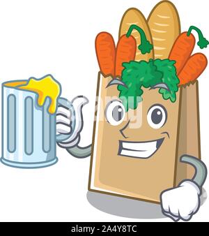 Mit Saft grocery Bag mit dem Charakter isoliert Stock Vektor