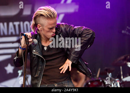 Väsbygruppen H.E.A.T. führt während der väsby Rock Festival. Upplands Vasby, Schweden. Stockfoto