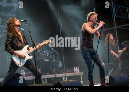 Väsbygruppen H.E.A.T. führt während der väsby Rock Festival. Upplands Vasby, Schweden. Stockfoto