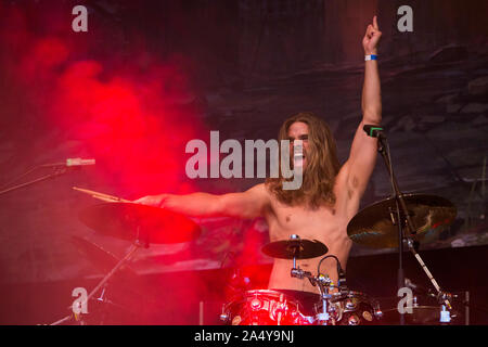 Väsbygruppen H.E.A.T. führt während der väsby Rock Festival. Upplands Vasby, Schweden. Stockfoto