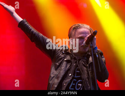 Väsbygruppen H.E.A.T. führt während der väsby Rock Festival. Upplands Vasby, Schweden. Stockfoto