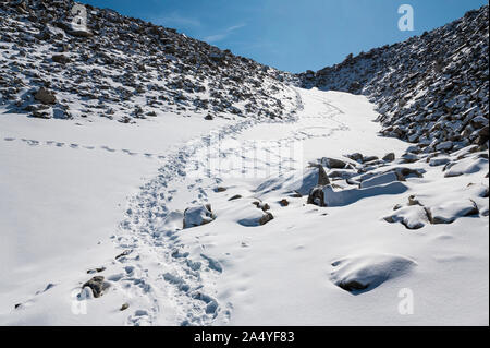 Macun Seenplatte im ersten Schnee im Herbst Stockfoto