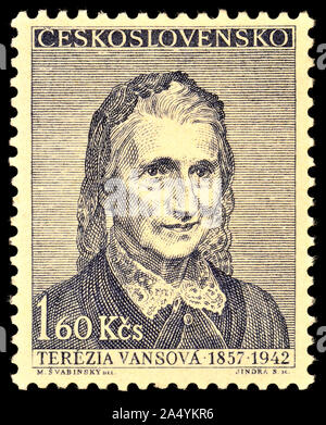 Tschechische Briefmarke (1957): "Schriftsteller und Dichter'-Serie. Terézia Vansová, (1857-1942), slowakischer Schriftsteller realist Stockfoto