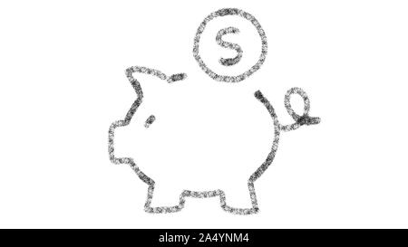 Piggy Bank Symbol mit Zeichnung Stil auf Tafel entworfen, animierte Material ideal für Compositing und motiongrafics, 4 k Stockfoto