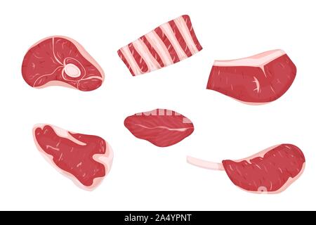 Satz von Fleisch schneidet. Vector Illustration. Weißer Hintergrund. Stock Vektor
