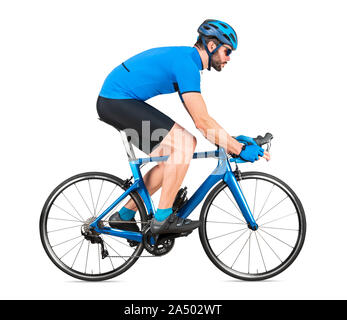 Professionelle Fahrrad road racing Radfahrer racer Blau Sport Jersey auf Light Carbon race Zyklus. sport übung Training radfahren Konzept auf isolierte Stockfoto