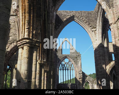 TINTERN, Großbritannien - ca. September 2019: Tintern Abbey (Abaty Tyndyrn in Walisisch) Ruinen Stockfoto