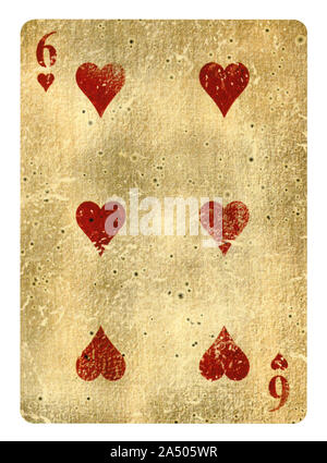 Sechs der Herzen Playing Card - isoliert auf weißem (clipping path enthalten) Stockfoto