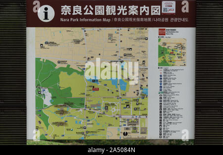 Stadtplan Park in Nara, Japan, lokalen Attraktionen. Stockfoto