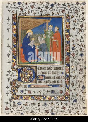 Bifolio aus einem Buch von Stunden: Anbetung der Heiligen Drei Könige und der Krönung der Jungfrau, C. 1415. Stockfoto