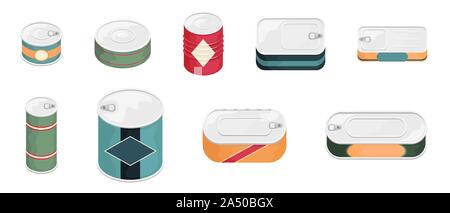 Set von 9 Dosen mit einem Etikett. 3D-Vektor Illustration. Stock Vektor