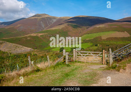 Blick Richtung Skiddaw vom Fußweg nach Latrigg im Sommer in der Nähe von Keswick Lake District National Park Cumbria England Großbritannien GB Großbritannien Stockfoto