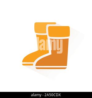 Regen Stiefel Farbe Symbol mit Schatten. Flache Vector Illustration Stock Vektor