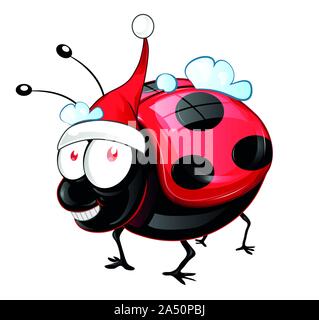 Lady Bug Charakter mit Santa Claus hat. Vektor illustation Stock Vektor