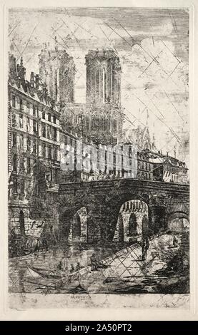 Radierungen von Paris: Die kleine Brücke, 1850. Stockfoto