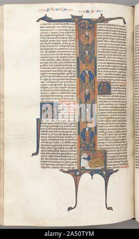 Fol. 391 v, Matthew, voller Länge Historisierte Initiale L, die Wurzel Jesse, mit Schlaf Jesse an der Basis und Sechs der Vorfahren von Christus in unregelmäßigen Fächer, C. 1275-1300. Biblische Manuskripte hochgeschätzt und wichtige Utensilien von Kirchen, Klöstern, Schulen und Universitäten in ganz Europa des Mittelalters. Die biblischen Texte wurden als die Vulgata, die Übersetzungen von Hieronymus, der im 4. Jahrhundert aus dem Hebräischen und Griechischen ins Lateinische, die die Endgültige und offizielle Lateinische Version wurde der Römischen Kirche. Im 13. Jahrhundert, die Bibel war, für die Stockfoto