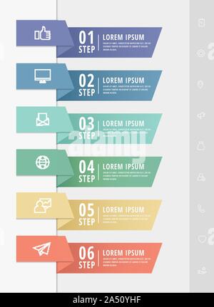 Vektor Infografik flachbild Vorlage Pfeile für sechs Diagramme, Grafik, Präsentation. Business Konzept mit 6 Rechtecke. Für Inhalte, Flussdiagramm, Schritt für Stock Vektor