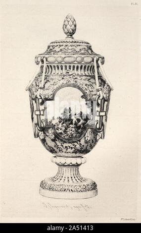 Die Geschichte der keramischen Kunst: Ein beschreibender und philosophische Untersuchung der Töpferei jeden Alters und aller Nationen: Frankreich: S&#xe8; vres-Soft Porzellan - Vase, gedenkmünzen der Schlacht von Fontenoy (Platte XI), 1877. Stockfoto