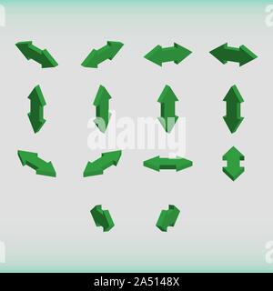 Eingestellt von isometrischen Pfeile grüne Farbe. Doppelpfeile geleitet. Vector Illustration. Stock Vektor