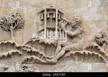 Jubal erfindet Musik - Orvieto Kathedrale (Duomo) - Detail der ersten Pier, einem der berühmtesten aller 14 C Skulptur Stockfoto
