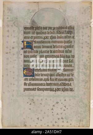 Blatt aus einem Buch von Stunden: Text (verso), C. 1410-20. Dieses fein erhaltene Blatt mit seiner großen Miniatur ist stilistisch im Einklang mit der Arbeit des Boethius Illuminator. Eine ungewöhnliche und sehr originelle Maler, er war nach einem Manuskript kopieren der Werke des römischen Philosophen Boethius (AD 480-524), die er 1414 beleuchtete benannt. Der Künstler Bevorzugt helle, beeindruckende Farben und expressionistischen Kompositionen. Er verwendete Tesselliert (Mosaik-gemusterten) Gründen in seinen Miniaturen, wie dies hier der Fall ist. Die boethius Erleuchter und seine Assistenten in der Abbildung von über einem Dutzend teilgenommen Stockfoto