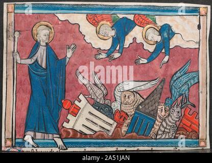 Miniatur aus einer Handschrift der Apokalypse: Der Fall Babylons, C. 1295. Die visionäre Text des Hl. Johannes des Evangelisten Apokalypse, das letzte Buch des Neuen Testaments, inspiriert, diese Bilder des Heils, der Sünde und des göttlichen Vergeltung. Eine große Anzahl von illustrierten Bände der Apokalypse erschienen im Norden Europas, insbesondere in England, nach dem Jahr 1240 - möglicherweise Ausdruck der Angst vor der Welt. Diese Miniaturen aus einem Manuskript in Lothringen produziert, dann künstlerisch durch englische Modelle beeinflusst. Stockfoto