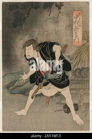 Nakamura Utaemon IV als Ono Sadakuro in Akt 5 von kanadehon Chushingura, Naka Theater, 1838. Stockfoto