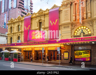 Musikalische Charlie und die Schokoladenfabrik im Her Majesty's Theatre Exhibition Street Melbourne, Victoria, Australien. Stockfoto