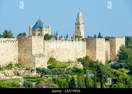 Dormitio Abtei auf dem Berg Zion, hinter die Stadtmauern der Alten Stadt, Jerusalem, Israel. Stockfoto