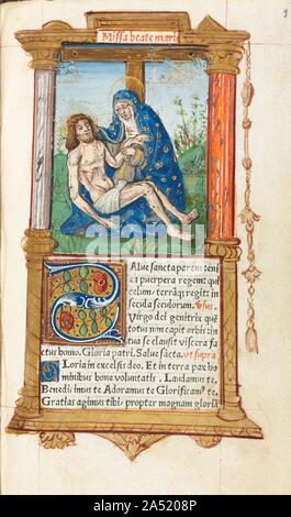 Gedruckte Buch der Stunden (Gebrauch von Rom): fol. 53 r, Pieta, 1510. Stockfoto