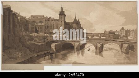 Auswahl von Zwanzig der schönsten Ansichten in Paris: Blick von Pont au Change, 1802. Stockfoto