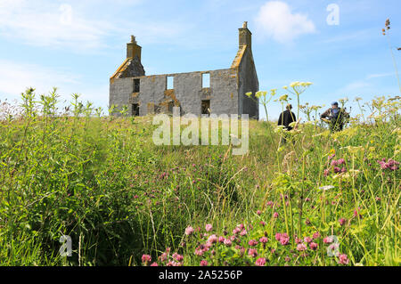 Das alte Bauernhaus auf der Jetzt unbewohnten Insel Vallay, North Uist in den Äußeren Hebriden, in Schottland, Großbritannien Stockfoto