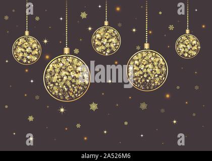 Vektor goldene Weihnachtskugeln mit Perlen hängen auf schwarzem Hintergrund Stock Vektor