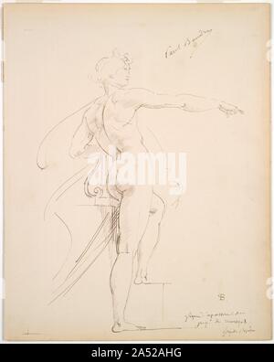 Studie von Apollo für Marsyas (recto), Ende 1860. Diese Zeichnung ist eine vorbereitende Studie für die Abbildung von Apollo in Marsyas, eine Wandmalerei, die Grand Foyer der Paris Op zu dekorieren &#xe9; Ra, eine der spektakulärsten Design Systeme des 19. Jahrhunderts. Mit einer Hand ruht auf seiner Leier, Apollo Punkte im Urteil gegenüber der Satyr Marsyas, der, nachdem er seine unverschämt musikalische Herausforderung an den Gott verloren, ist dazu verurteilt, lebendig und sprengten. 56179 - wie Apollo &#x2019;s Leier - wurden gedacht, Melodien, zauberte Edel, geistigen Effekte zu produzieren, während Wind Instrumente - wie Stockfoto