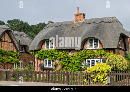 Attraktive, typisch Englisch, Reetdachhäuser, Ampthill, Bedfordshire, Großbritannien Stockfoto