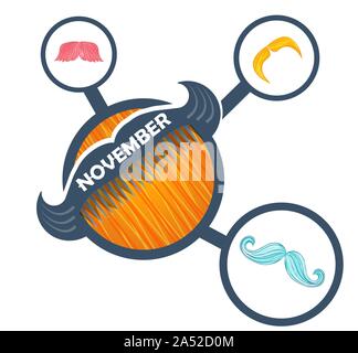 Banner für SStsein Monat November Prostatakrebs. Männer im Gesundheitswesen Konzept Schnurrbart Saison Stock Vektor