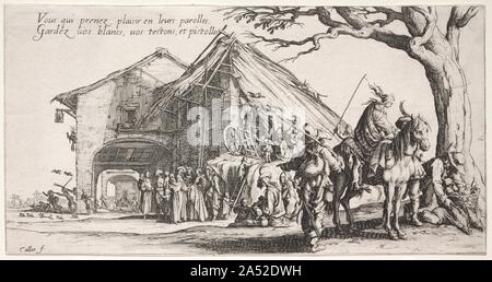 Die Bohemiens: Der Zwischenstopp: Die Wahrsagerin, C. 1621-1625. Jacques Callot, ein meisterhafter Zeichner, verbrachte den größten Teil seines Lebens an der herzoglichen Gerichte der Toskana und Lothringen, wo er druckt feste und Theateraufführungen zu notieren. Er führte auch für religiöse Themen und Szenen, die viele Aspekte des täglichen Lebens einschließlich Krieg, im 17. Jahrhundert allgegenwärtig - Europa. Bei der Rückkehr nach Frankreich aus Italien, Callot wahrscheinlich sah Bands der entwurzelten Männer, Frauen und Kinder - eine gemeinsame Sicht -, die Gegenstand wurde der Böhmen. Er betrachtete diese vier Drucke als fr Stockfoto