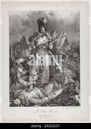 Der französische Soldat (Le Soldat fran ç ais), 1818. Die Lithographie wurde 1798 von der Deutschen Aloys Senefelder erfunden. Obwohl die Technik, die in Frankreich im Jahr 1801 eingeführt wurde, handelte es sich vorwiegend für kommerzielle Wagnisse bis 1815 bei der lithographischen Werkstätten — wie die von Fran ç ois Delpech, der die französischen Soldaten Gedruckt — in Paris hergestellt wurden, verwendet. 1814 Napoleon Bonaparte dankte den Thron und wurde auf der Insel Elba, bevor Sie permanent auf St. Helena ins Exil verbannt. Mit der anschliessenden Leere in Führung, eine idealisierte Version der Napoleonischen Ära entwickelte ein Stockfoto
