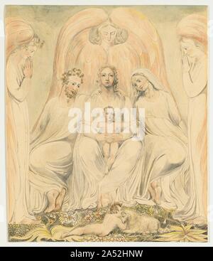 Die Heilige Familie (auch als Christus im Schoß der Wahrheit bekannt), C. 1805. Obwohl er Religion institutionalisiert abgelehnt, Blake war sehr spirituell, und viel von seiner Kunst wurde durch eine sehr persönliche Lektüre der Bibel oder durch Literatur, wie John Milton &#x2019 inspiriert; s Paradise Lost (1667). Die Jungfrau Maria ist in diesem stark stilisierten Zusammensetzung zentriert. Auf ihrem Schoß sie Schnallen das Kind Christus, dessen ausgestreckten Arme der Kreuzigung vorzuzeichnen. Die Mutter und das Kind sind durch den hl. Josef auf der linken Seite flankiert, und Saint Anne (die Jungfrau &#x2019;s Mutter), auf der rechten Seite. Unten, Saint Stockfoto