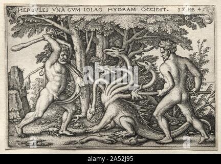 Die Arbeiten des Herkules: Herkules tötet die Lernean Hydra, 1545. Stockfoto