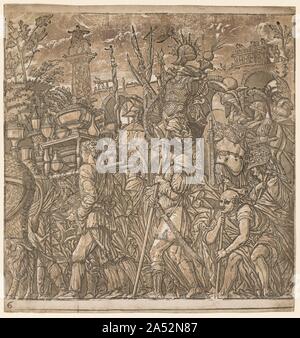 Der Triumph des Julius Caesar: Soldaten, die Vasen und Trophäen des Krieges 1593-99. Durch Herzog Vincenzo Gonzaga, diese Serie des Helldunkels Holzschnitte Beauftragten reproduziert Andrea Mantegna &#x2019;s Triumph von Julius Caesar, ein Jahrhundert früher lackiert. Die Szenen fantasievoll Schildern der Siegeszug der renommierten römischen General und Konsul Julius Caesar nach seinem erfolgreichen Niederlage der Gallier in 52 BC. Jeder Abschnitt des kontinuierlichen Fries zeigt Elemente an, die typisch für diese Paraden, die von den römischen Senat sanktioniert und in alten Texten beschrieben. Die gedruckten Suite &#x2019;s Frontispiz featu Stockfoto